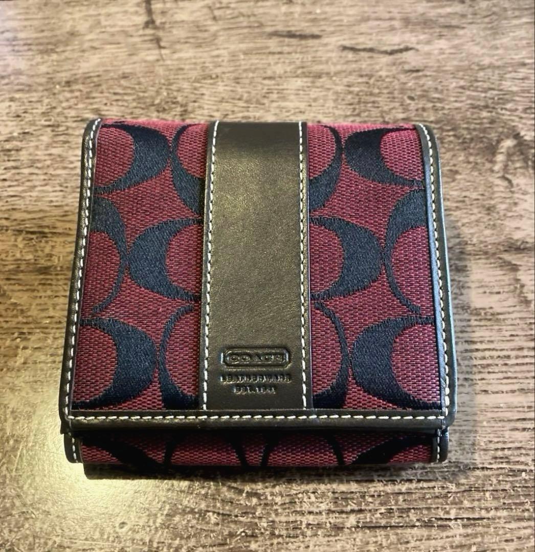 【未使用】COACH コーチ シグネチャー 折り財布 ★キャンパス×レザー