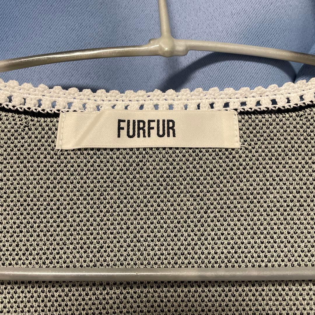 FURFUR 黒 フラワーリボンジャガードカーディガン