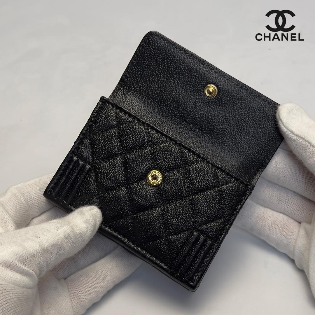 正規品 CHANEL ボーイシャネル ゴールド金具 Wホック　三つ折り財布