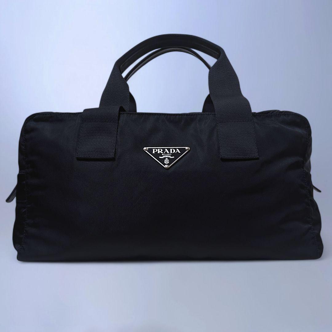 美品 PRADA ボストンバッグ 大容量 ハンドバッグ ナイロン ブラック