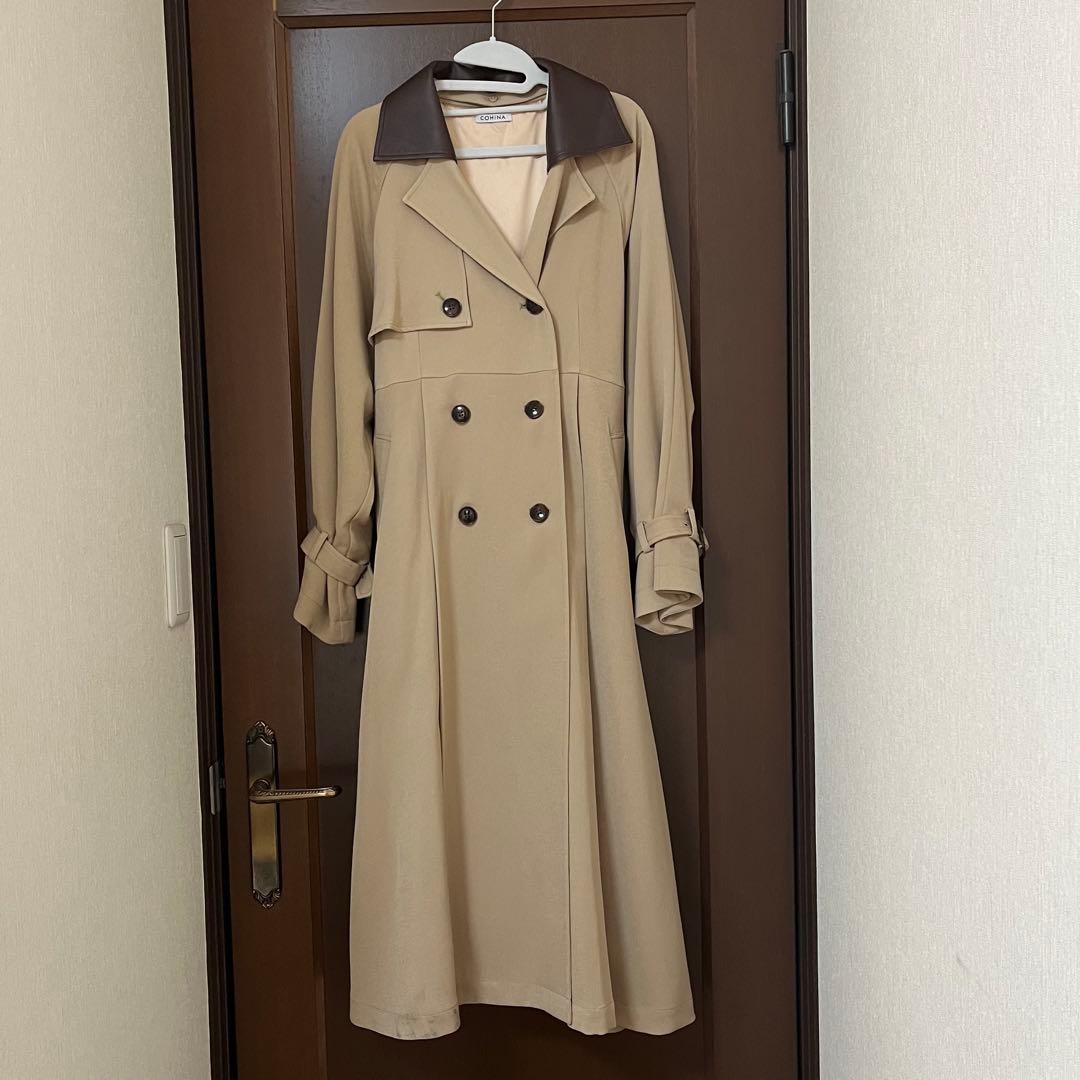cohina レザーライクカラートレンチコート　ベージュ　regular