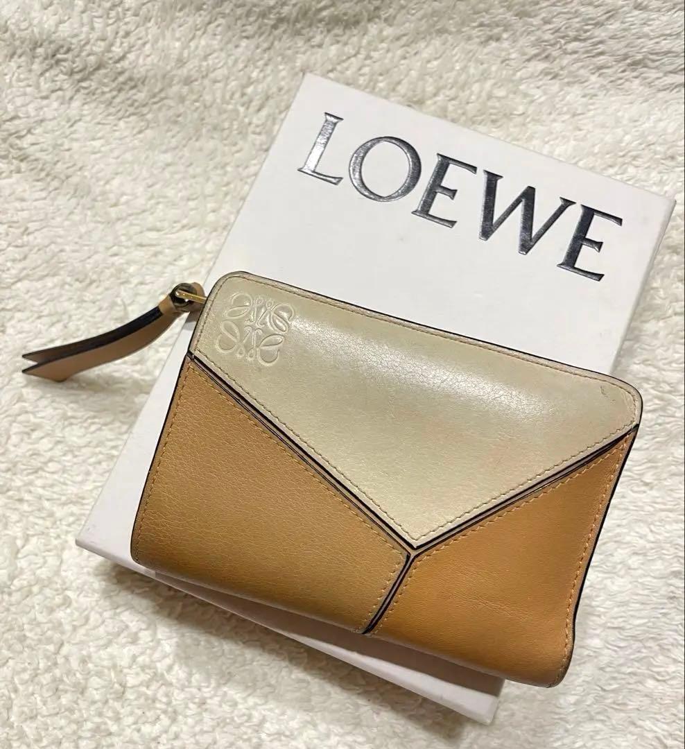◆LOEWE◆ パズル スリム コンパクト 二つ折り財布　ウォレット　ベージュ