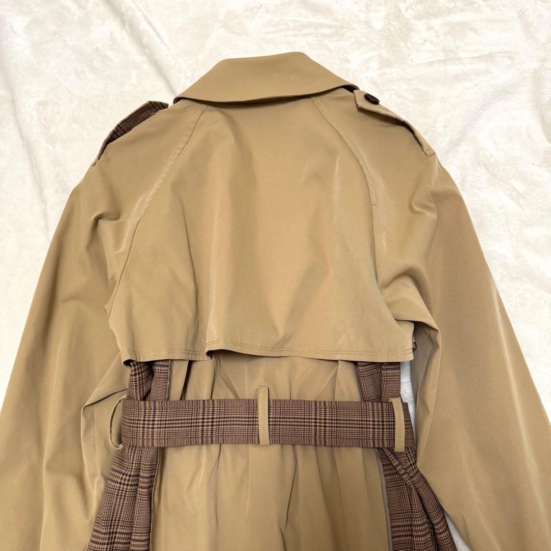 ラブレス トレンチ コート チェック ロング ベージュ 異素材 フレア Ｍ 36