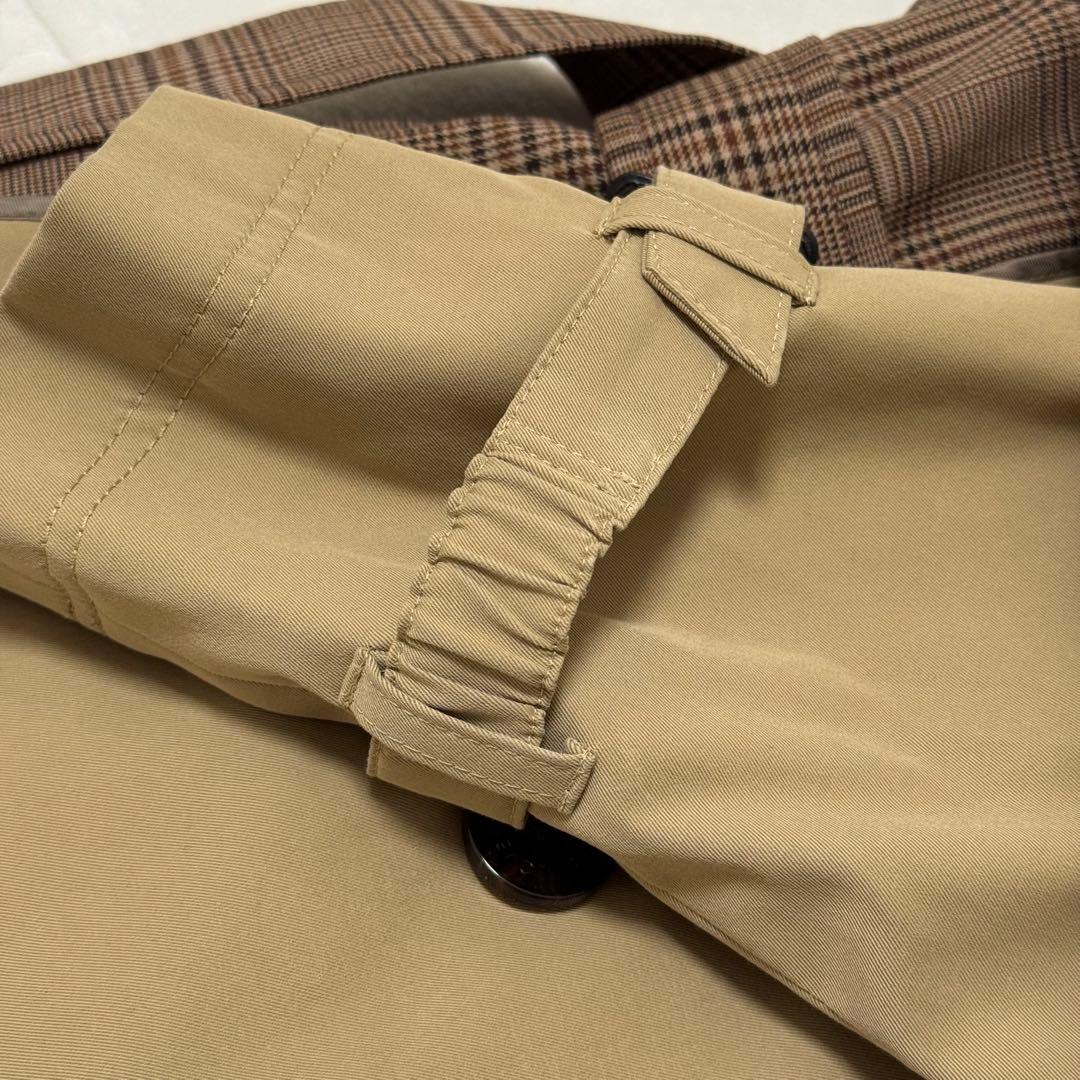 ラブレス トレンチ コート チェック ロング ベージュ 異素材 フレア Ｍ 36