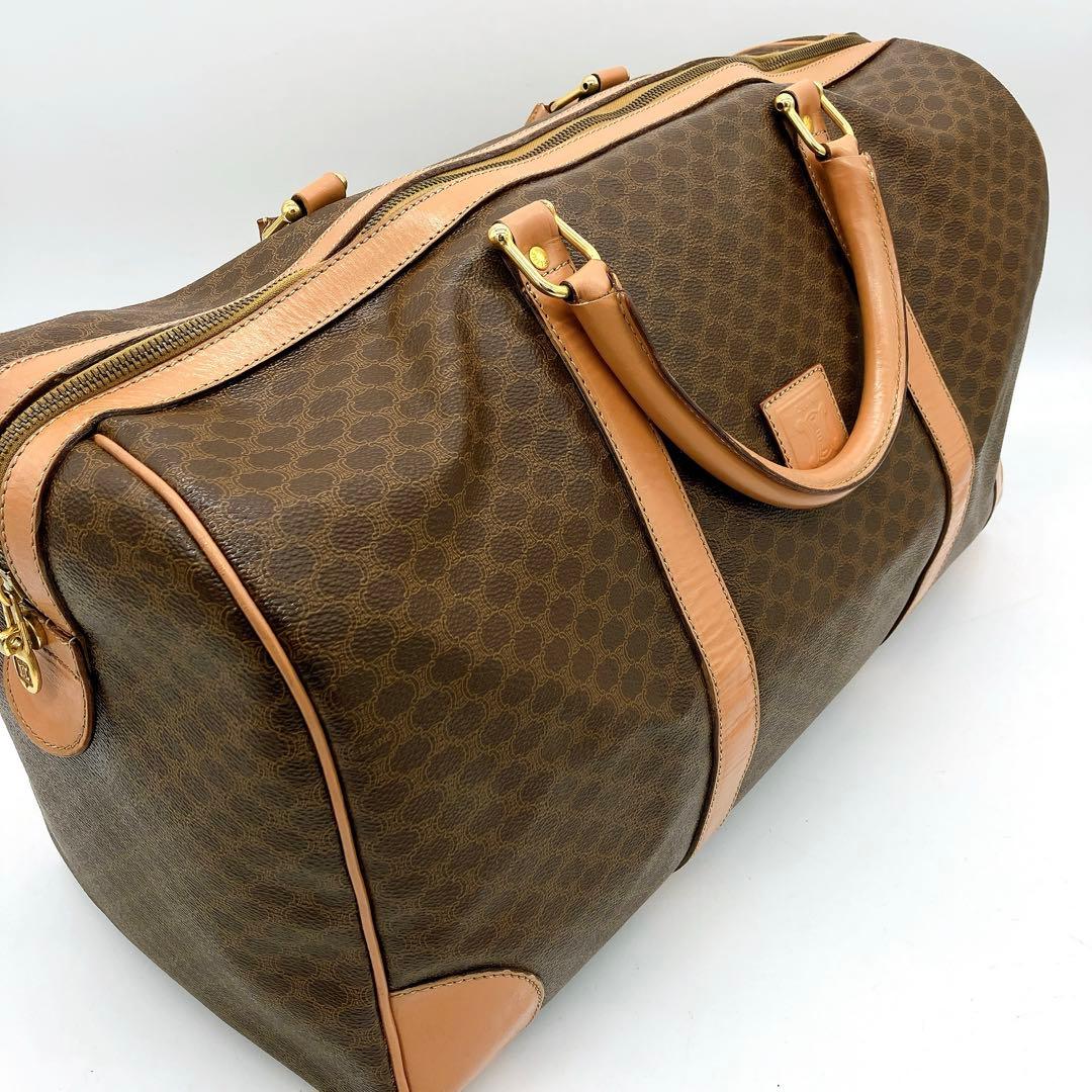 【CELINE】ボストンバッグ　マカダム柄　ゴールド金具　PVC ダークブラウン