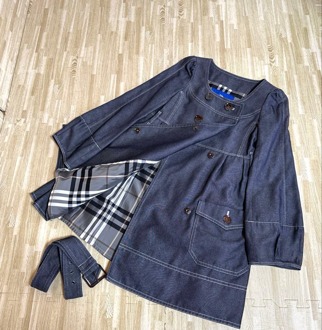 【未使用級】BURBERRY バーバリーブルーレーベル ノーカラートレンチコート