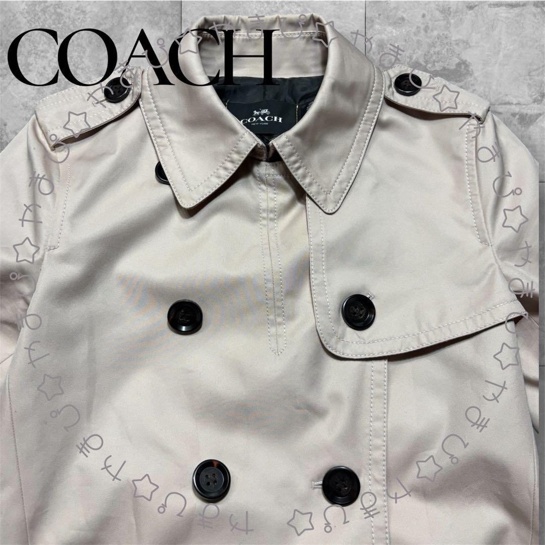 未使用 COACH コーチ 定番ショートトレンチコート シグネチャー柄裏地