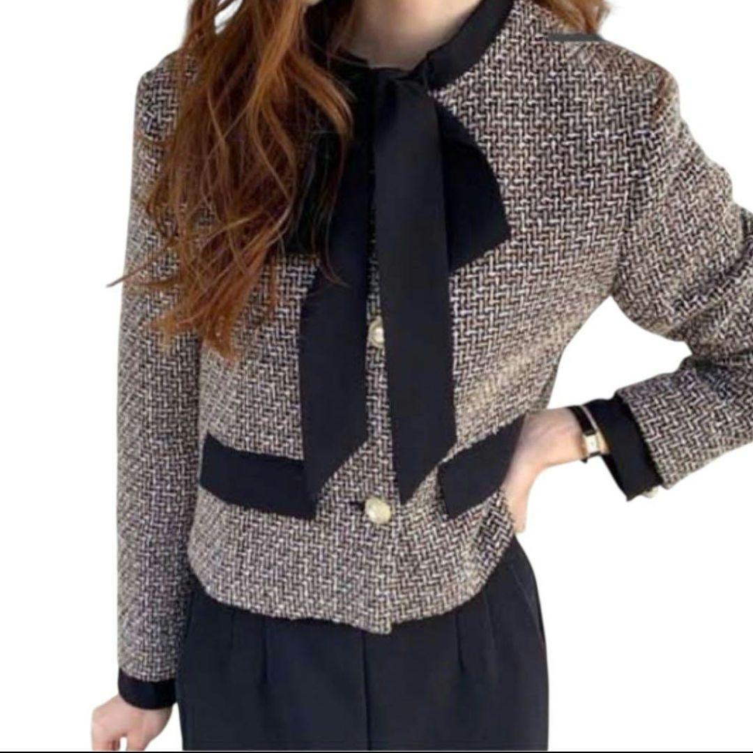 ZARA リボン ディテール テクスチャー ツイード ジャケット XS