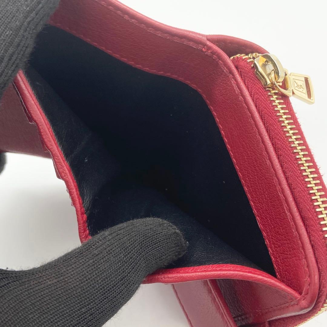 極美品　イヴサンローラン　折り財布　YSL ゴールド金具　レザー　レッド