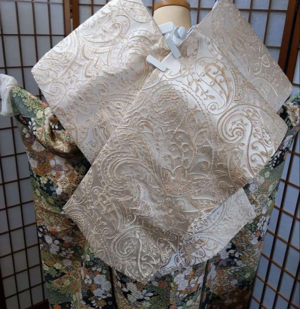 353　異彩を放つ　絞り辻ヶ花柄【深緑に花々】振袖6点フルセット卒業式謝恩会