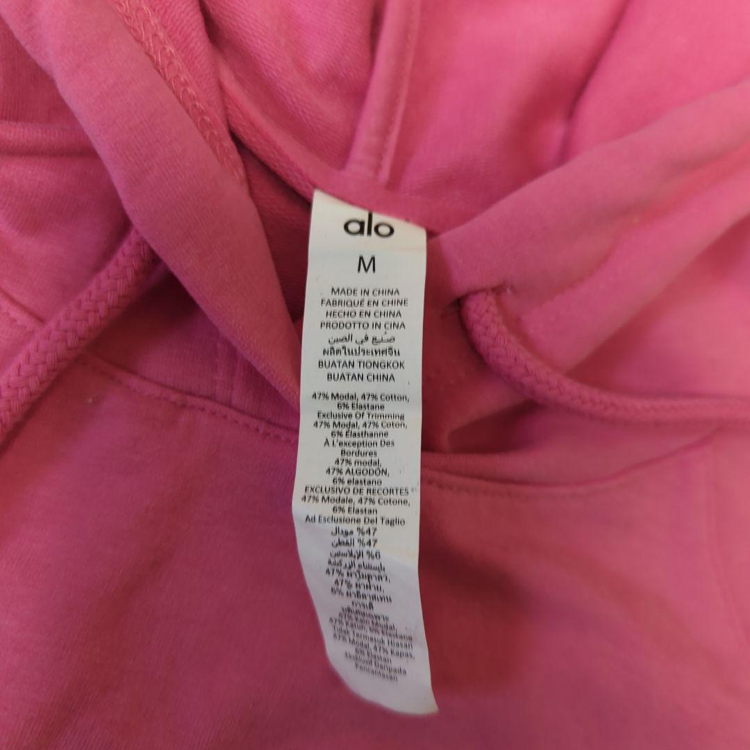 美品 alo yoga ストレッチ クロップド フーディー PINK (M)