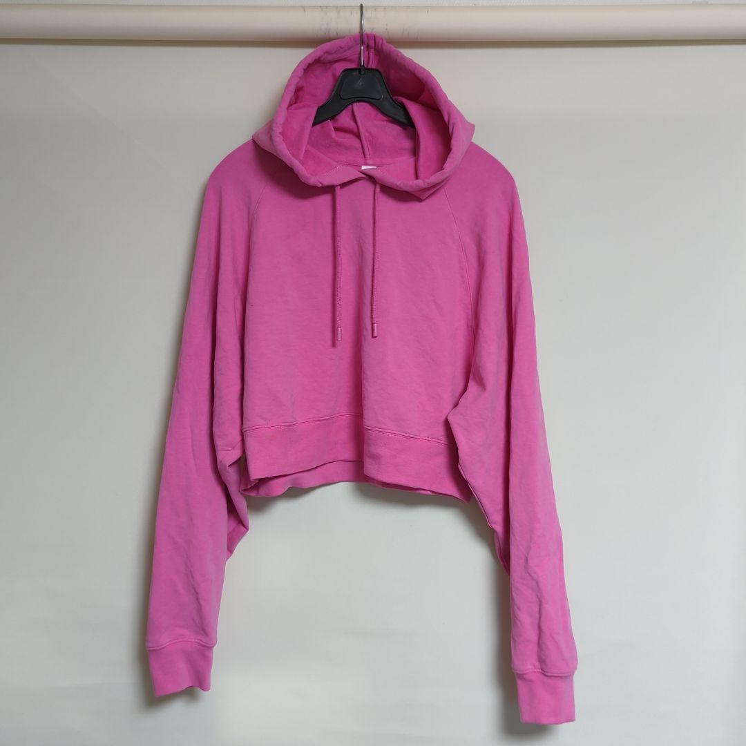 美品 alo yoga ストレッチ クロップド フーディー PINK (M)