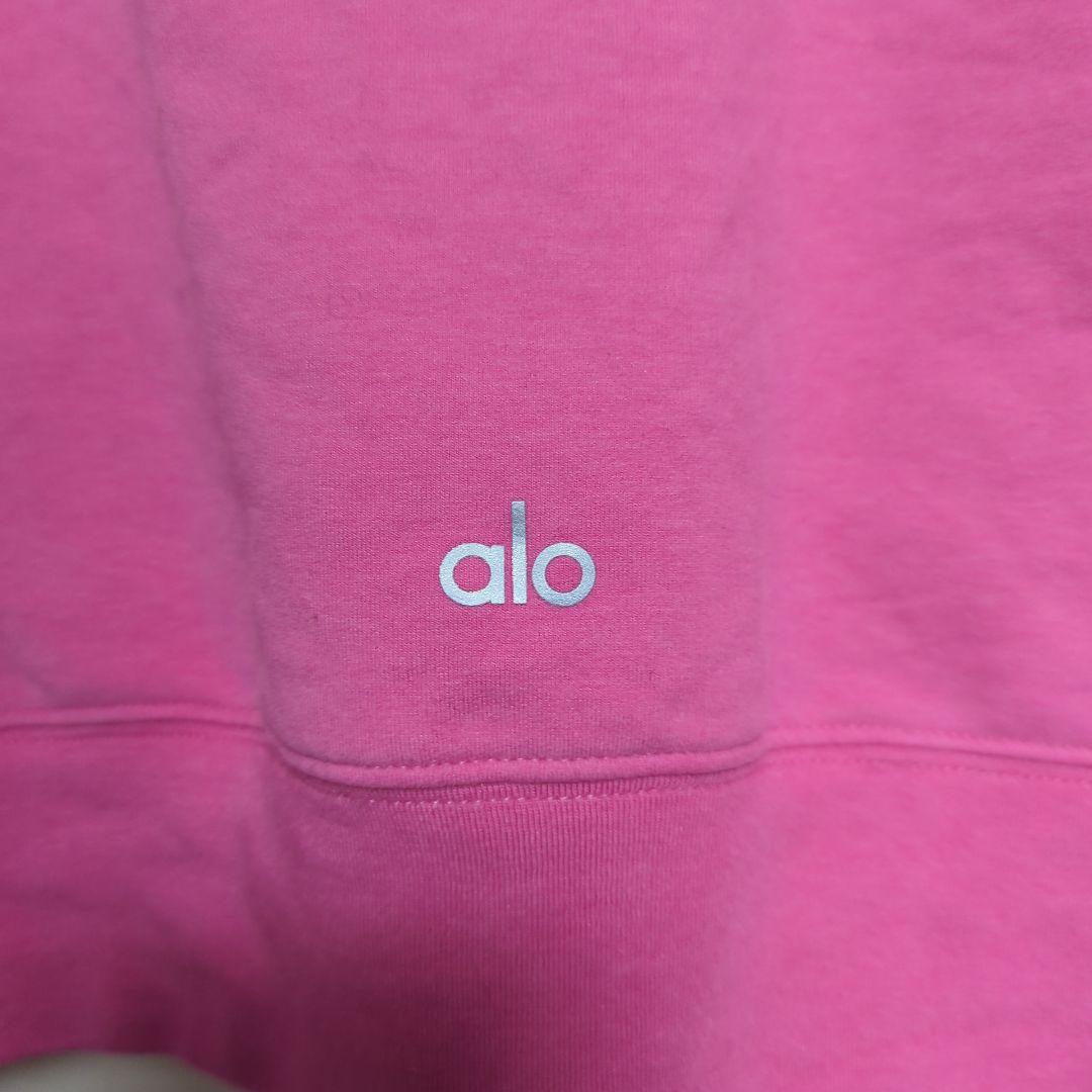 美品 alo yoga ストレッチ クロップド フーディー PINK (M)