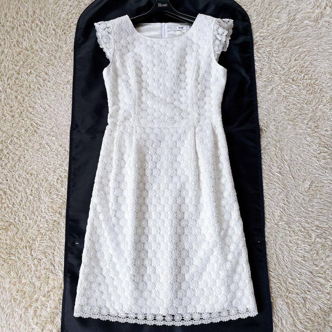 美品✨Rene フラワーレースワンピース 2020年製 刺繍 36 ホワイト系