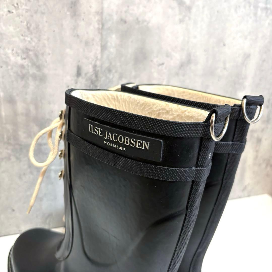 【ILSE JACOBSEN】ロングレインブーツ ブラック 38 レースアップ