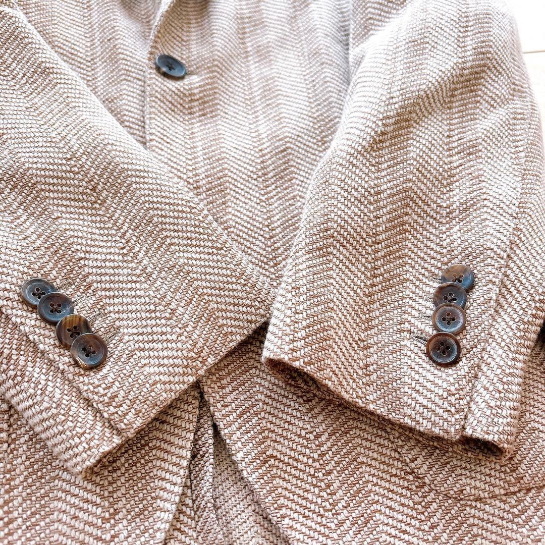 美品 LARDINI テーラードジャケット アンコン ヘリンボーン ベージュ