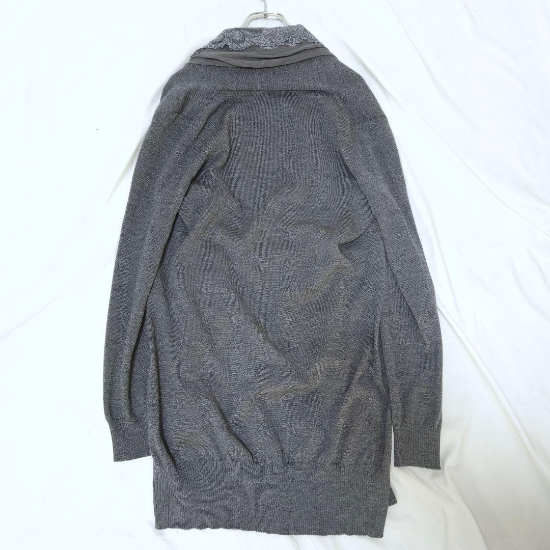 美品✨エルマンノシェルヴィーノ シルク レースショールカラーロングカーディガン