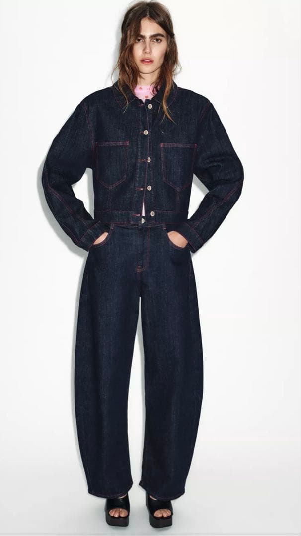 ZARA Z1975 ハイウエストバレルフィットデニムパンツ　EU34 7号