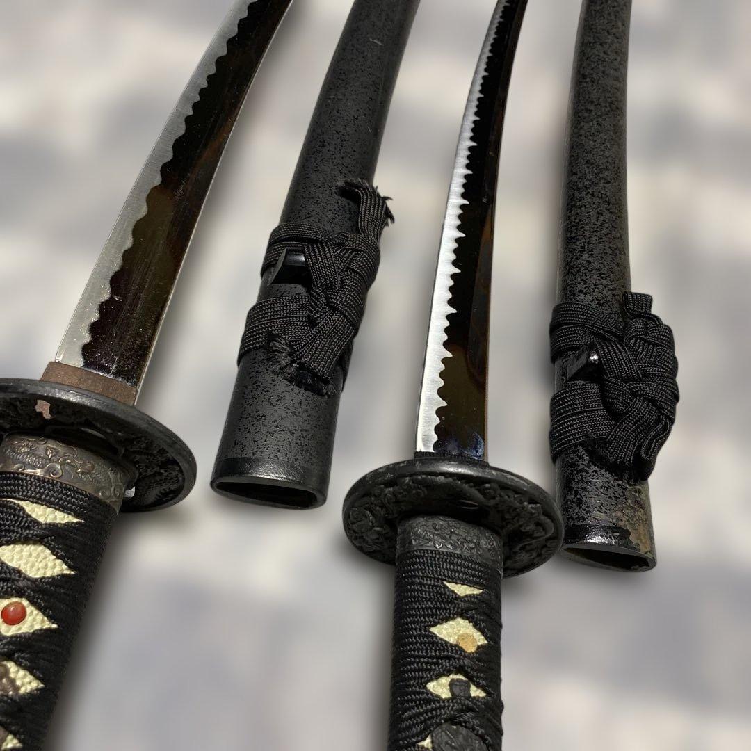 割安模造刀大小２本セット 黒柄 雲龍楕円鍔