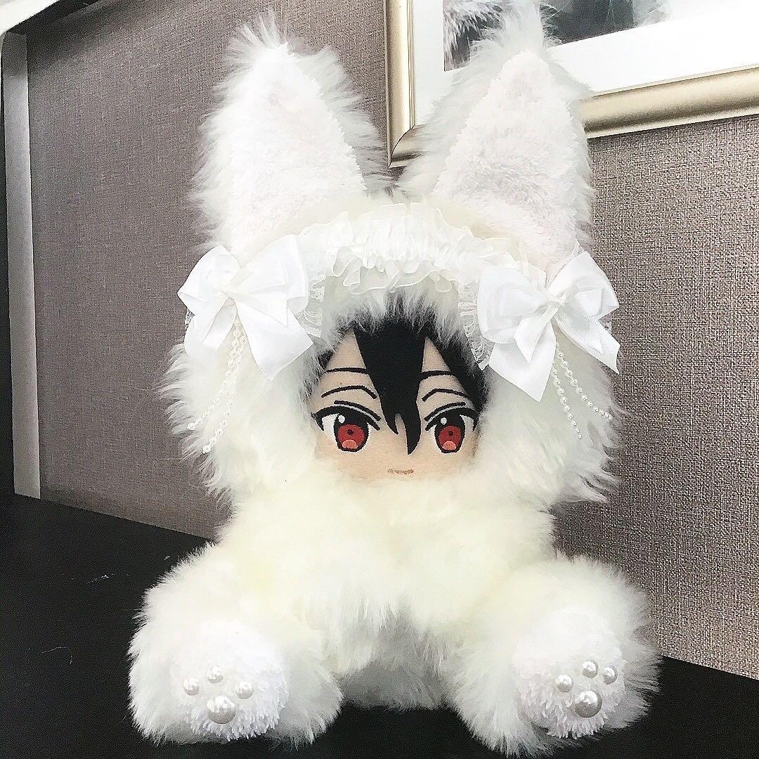 【112】狼　おすわり　ぬい服　16cm 着ぐるみ　オフホワイト　ウルフ 天使