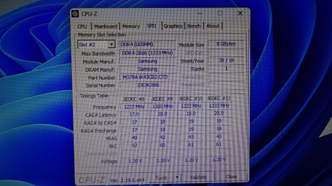 SAMSUNG DDR4-2666 8GB×2枚（16GB）①