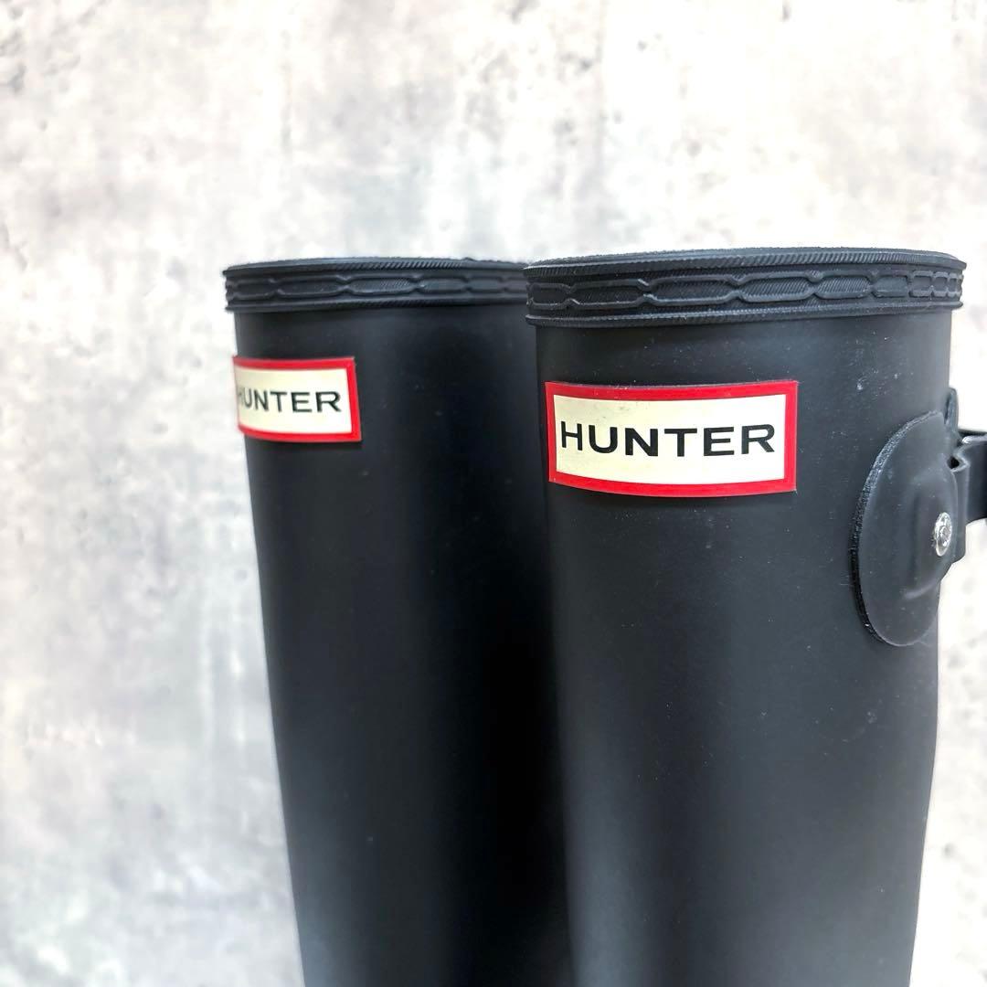 美品【HUNTER】ロング丈レインブーツ 長靴 ブラック 23.5cm UK4