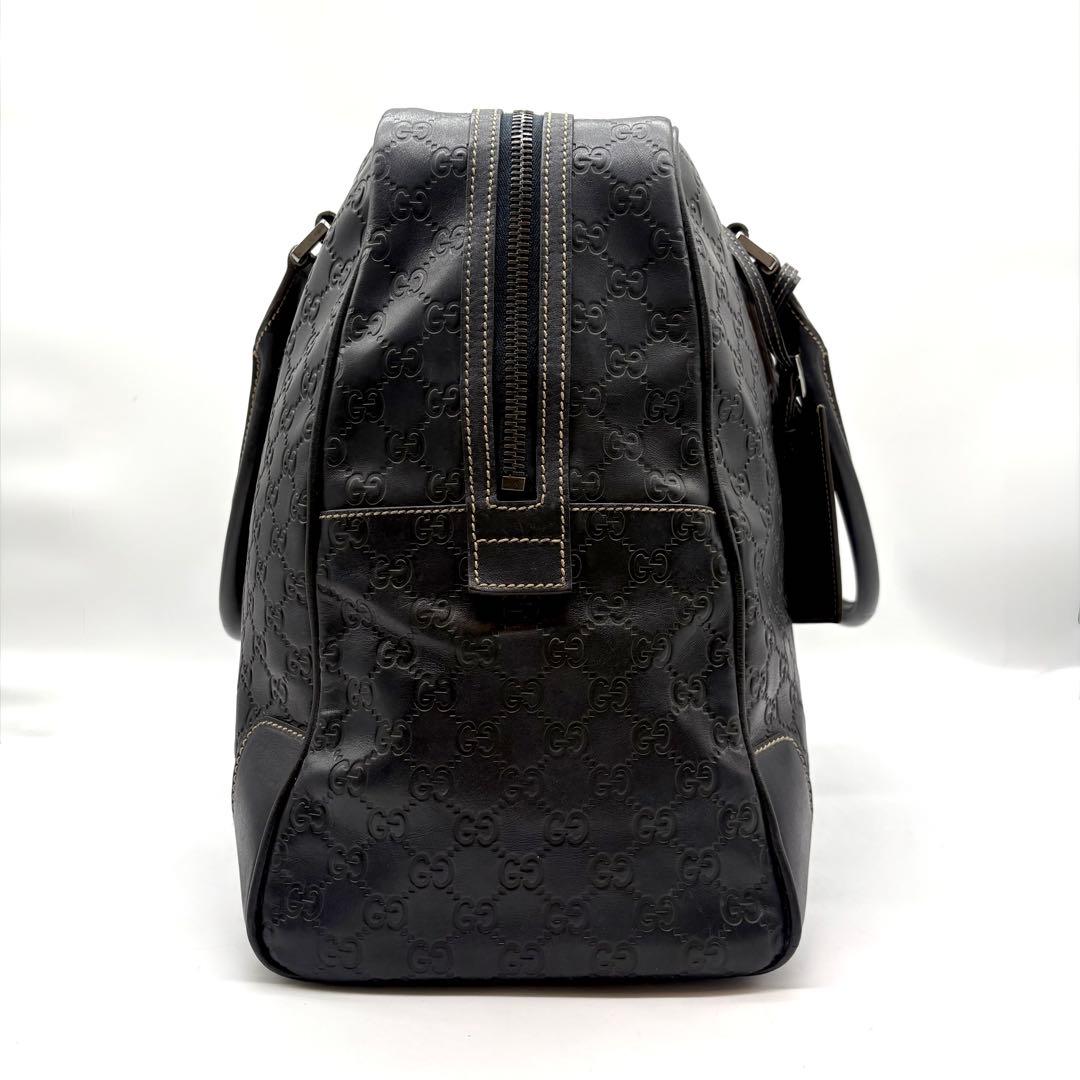 【極美品】グッチ シマレザー ボストンバッグ レザー 大容量 ブラック 黒