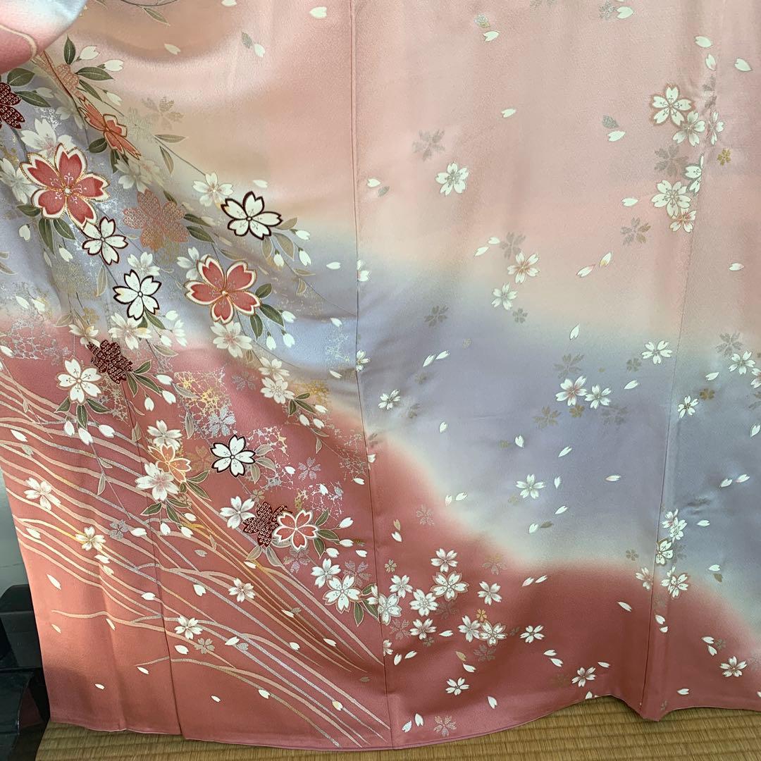 D15 正絹 振袖 桜模様 ピンク系 成人式 着物