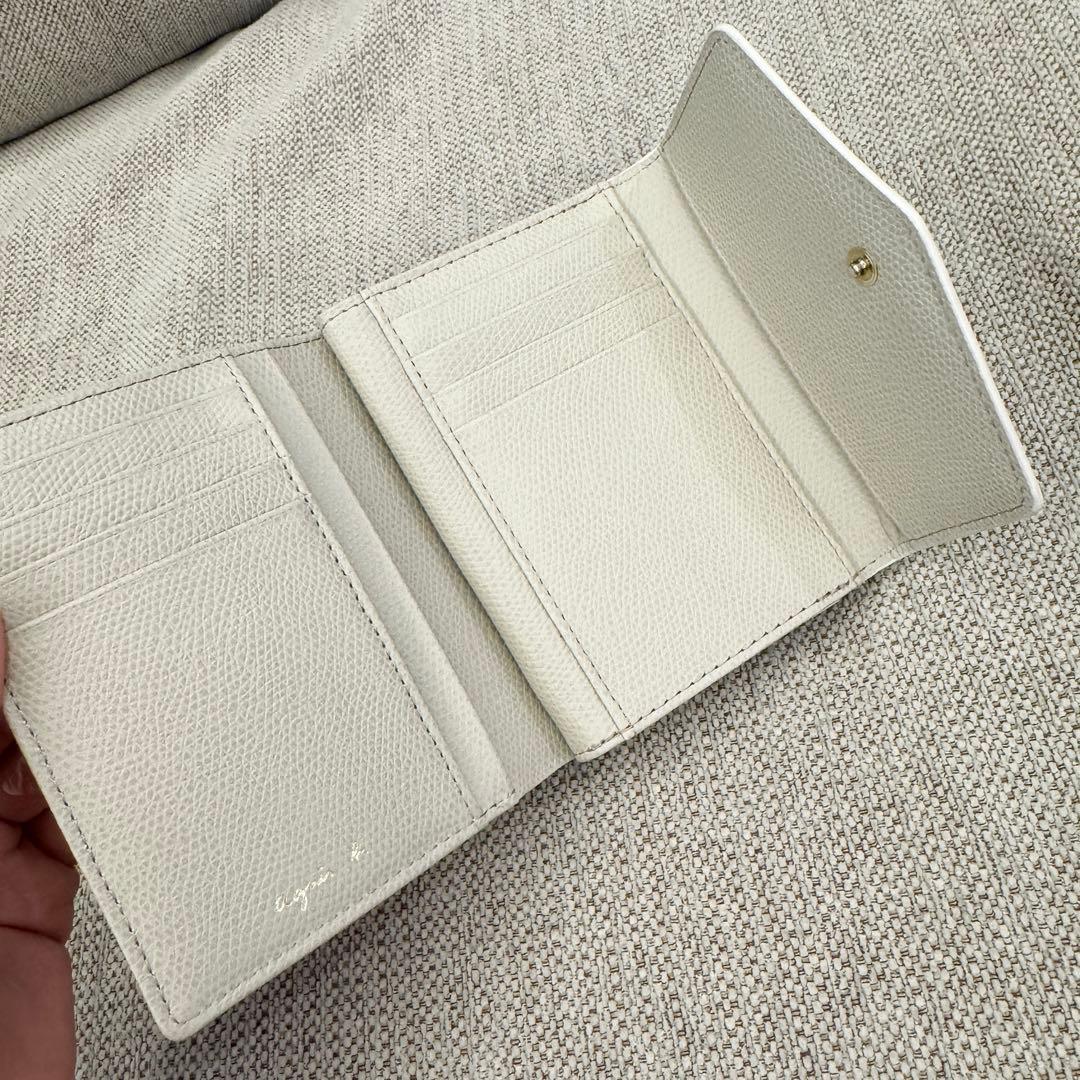 美品 アニエスベー ウォレット 財布 三つ折り財布 ホワイト agnes b.