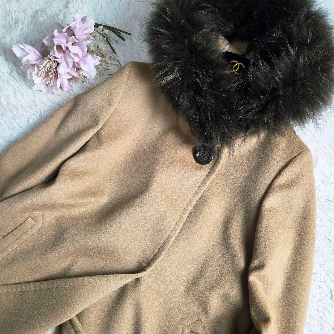 美品 23区 LoroPiana ウール フーデットコート ファー M ベージュ