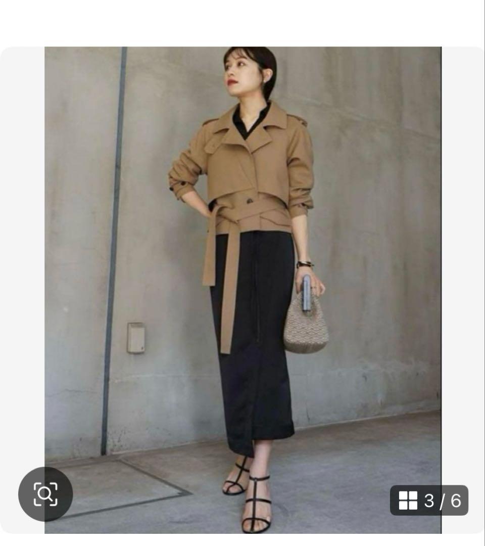 L’or Cropped Trench Jacket Black キャメル