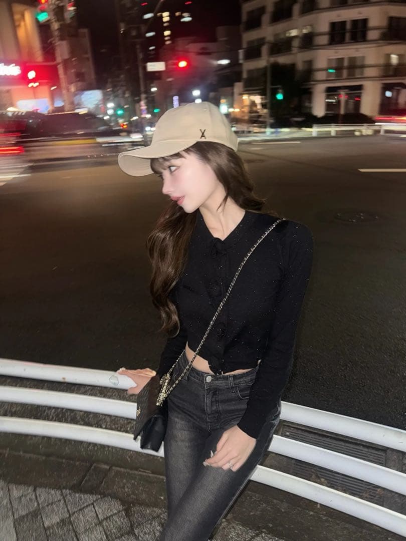 トリートユアセルフ　rose motif lame knit cardigan