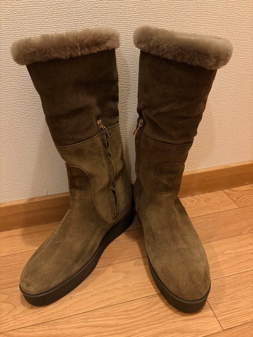 【美品】フェラガモ ロングムートン ブーツ スエード