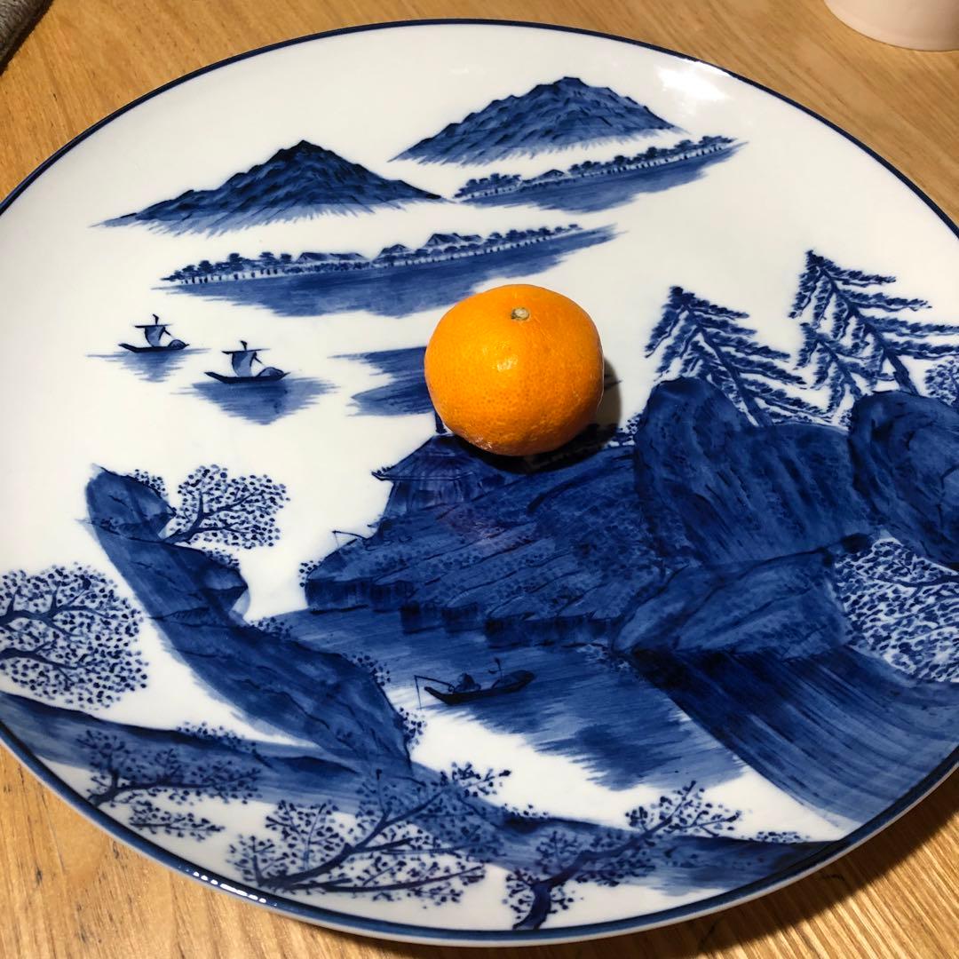 年末　有田焼　華山窯　華山作　染付　大皿　37.5cm　有田　華山萬右衛門　正月