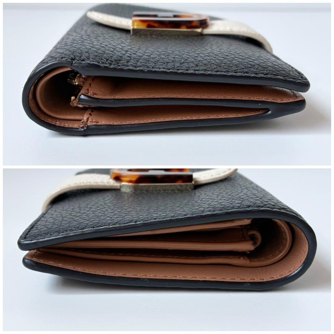 【極美品】FURLA 二つ折り財布 ソフィア グレイニー べっ甲 黒 レザー