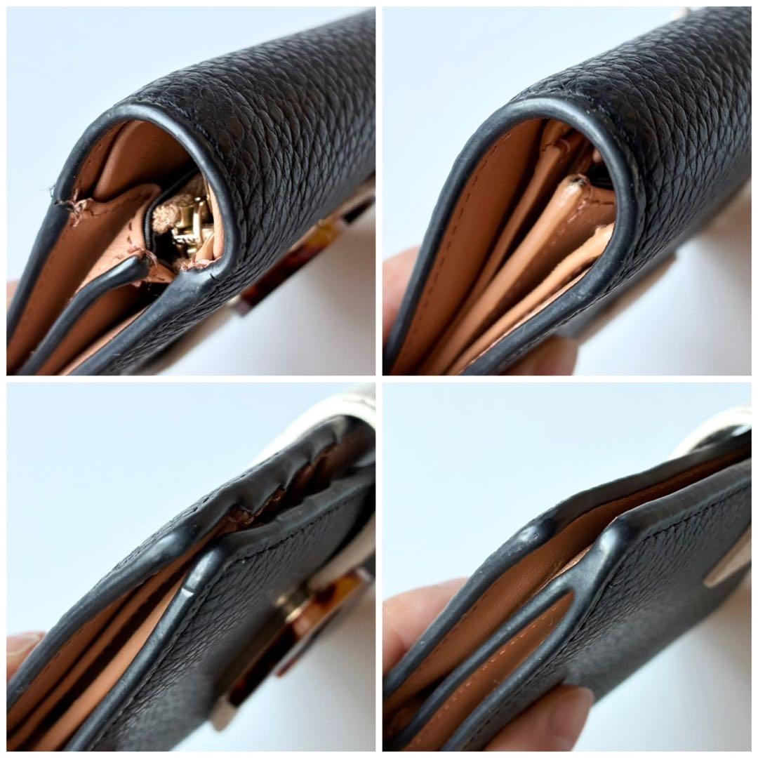 【極美品】FURLA 二つ折り財布 ソフィア グレイニー べっ甲 黒 レザー