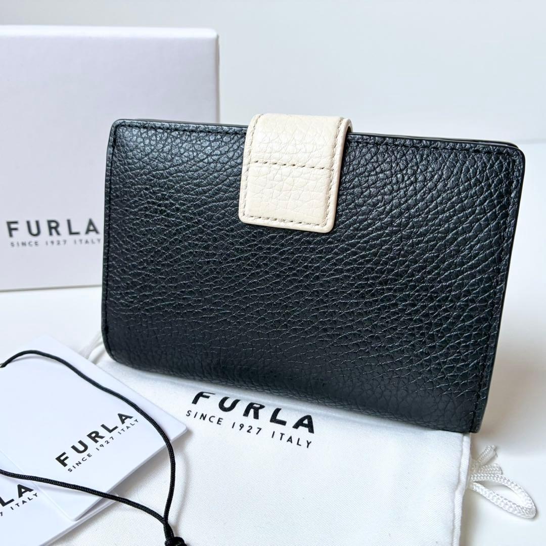 【極美品】FURLA 二つ折り財布 ソフィア グレイニー べっ甲 黒 レザー