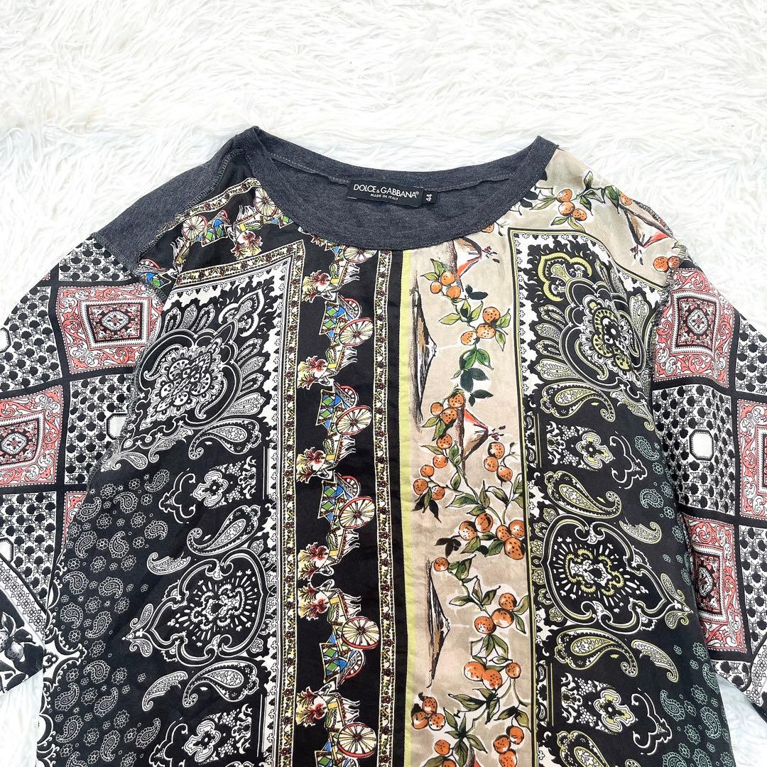 ドルチェアンドガッバーナ　ペイズリー　バンダナ　プリント　Tシャツ　半袖　44