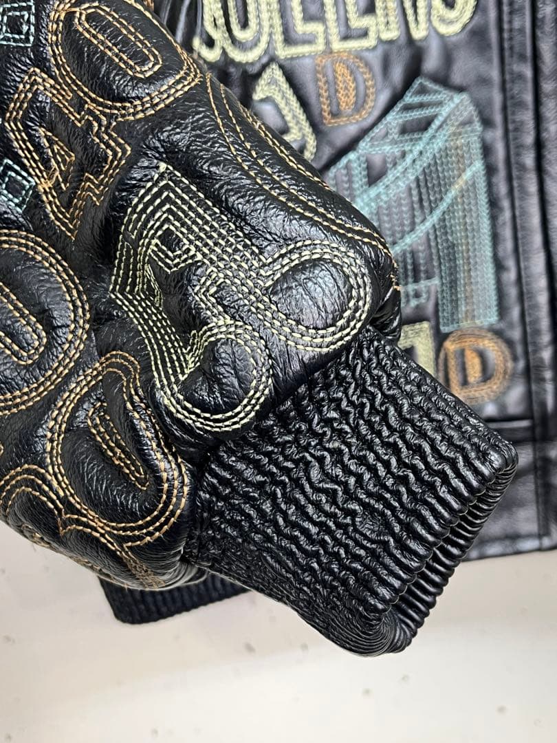 EAST SIDE NEW YORK 総柄刺繍 レザージャケット 黒 L MA1