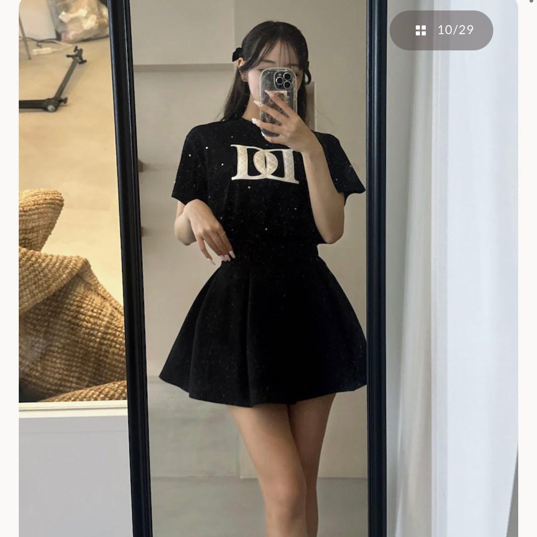 Darich キルティングアップリケビジューTシャツ ブラック