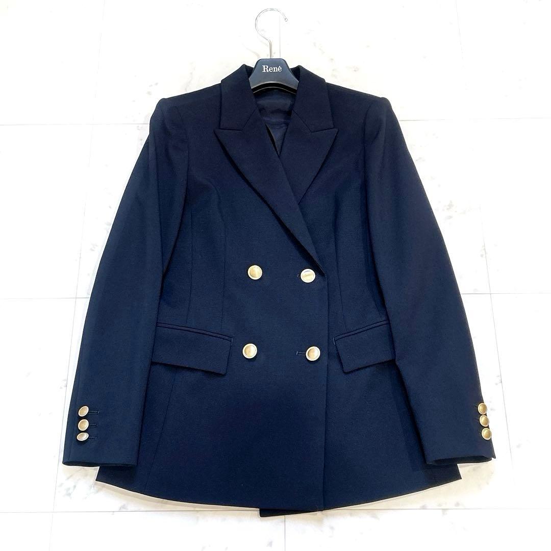美品 ANAYI アナイ オックスストレッチダブルジャケット 金ボタン 紺ブレ