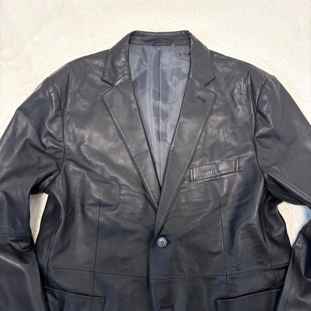 極美品 ジーステージ 羊革 光沢 アンコン テーラードジャケット L ブラック