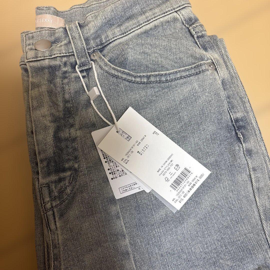 新品 RESEXXY カットアウトリボンデニムパンツ ライトブルー M