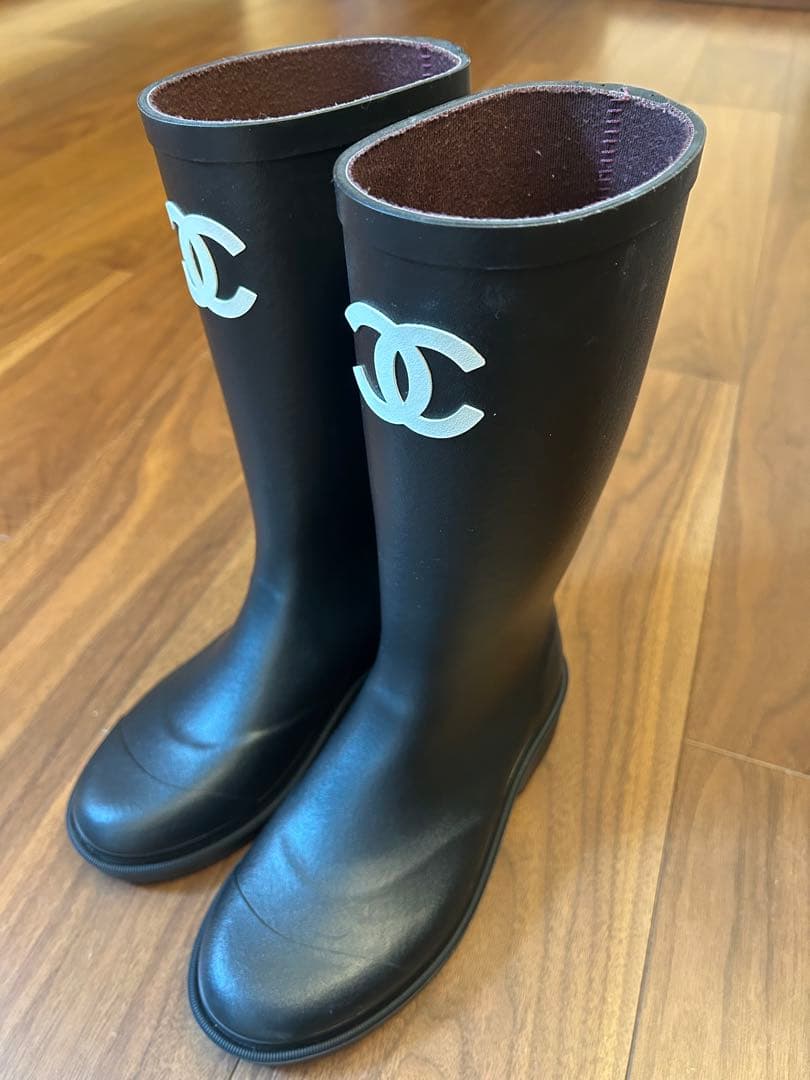 CHANEL ブラック レインブーツ 36 ココマーク