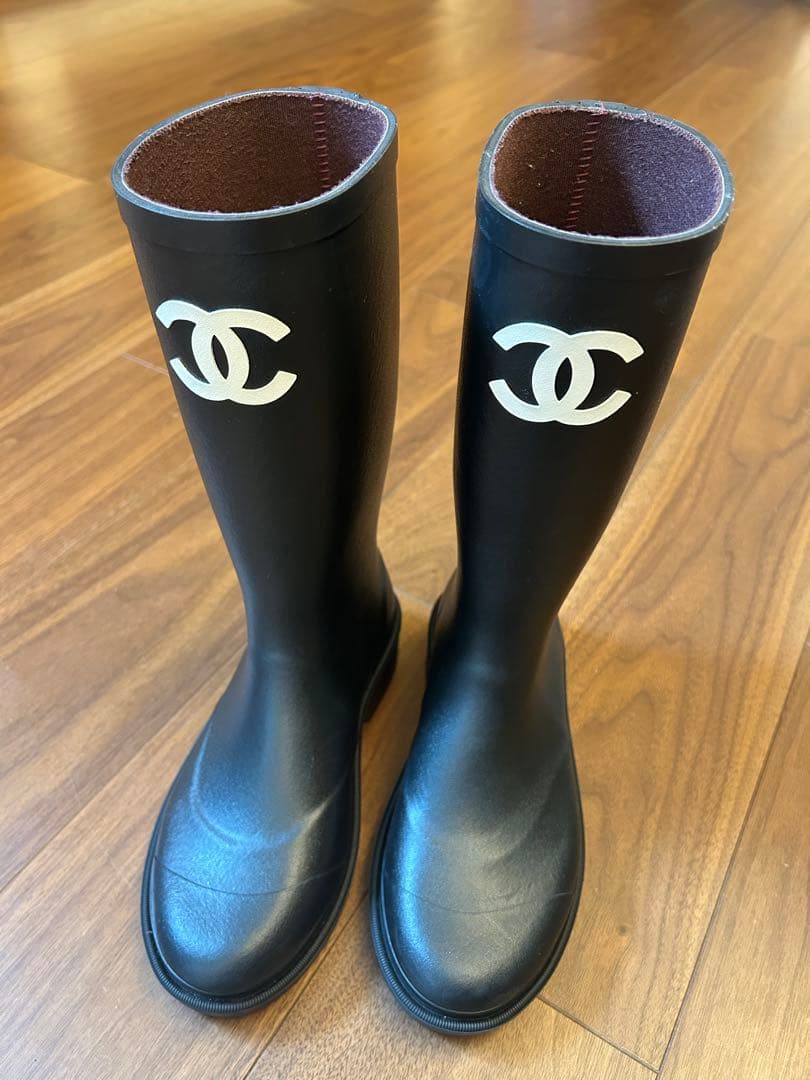 CHANEL ブラック レインブーツ 36 ココマーク