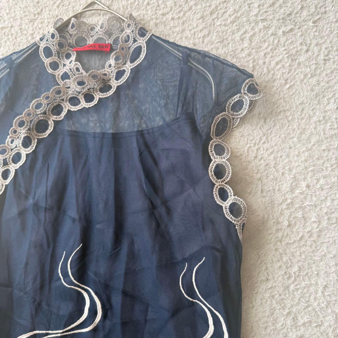 ヴィヴィアンタム チャイナ ワンピース 刺繍 シアー インナー付 1 ネイビー