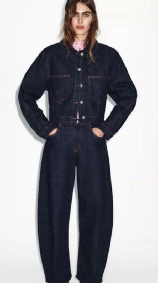 完売品 ZARA ハイウエストバレルフィットデニムパンツ EU38　ザラ