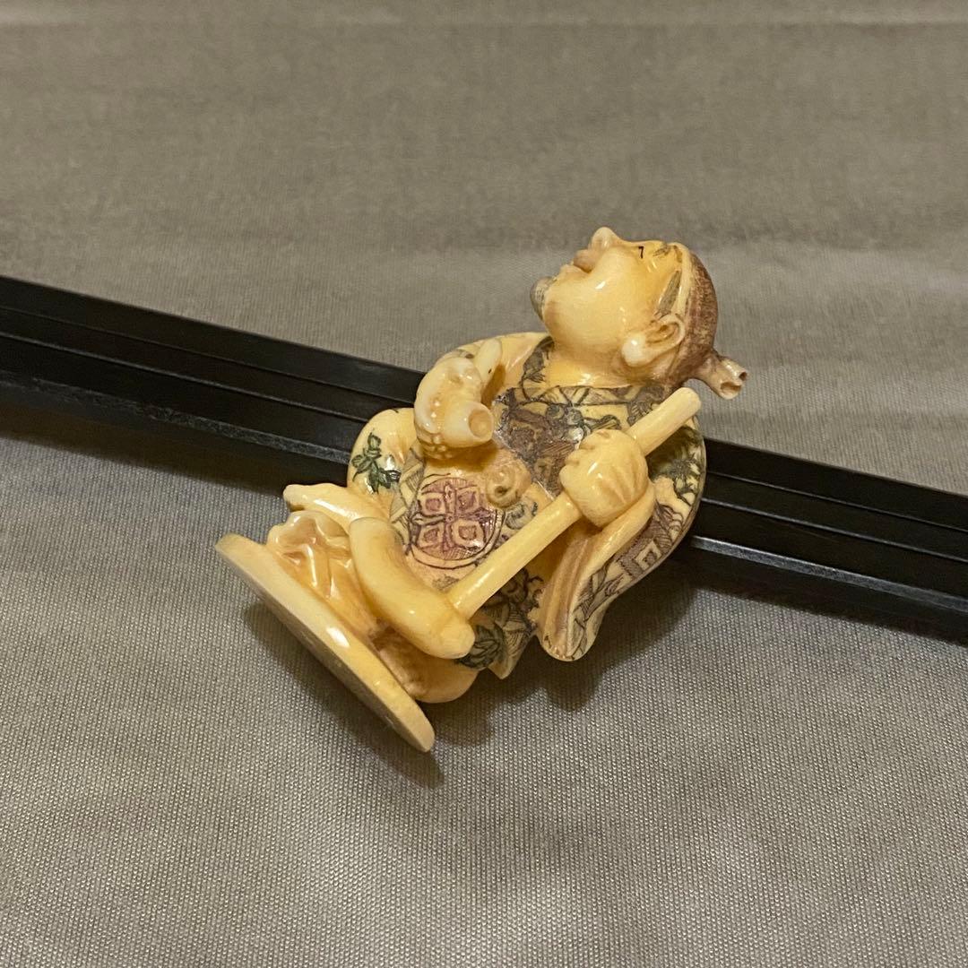 古美術 在銘 山口 カバ牙 根付 河馬 骨董 Netsuke 人物 彫刻⑥