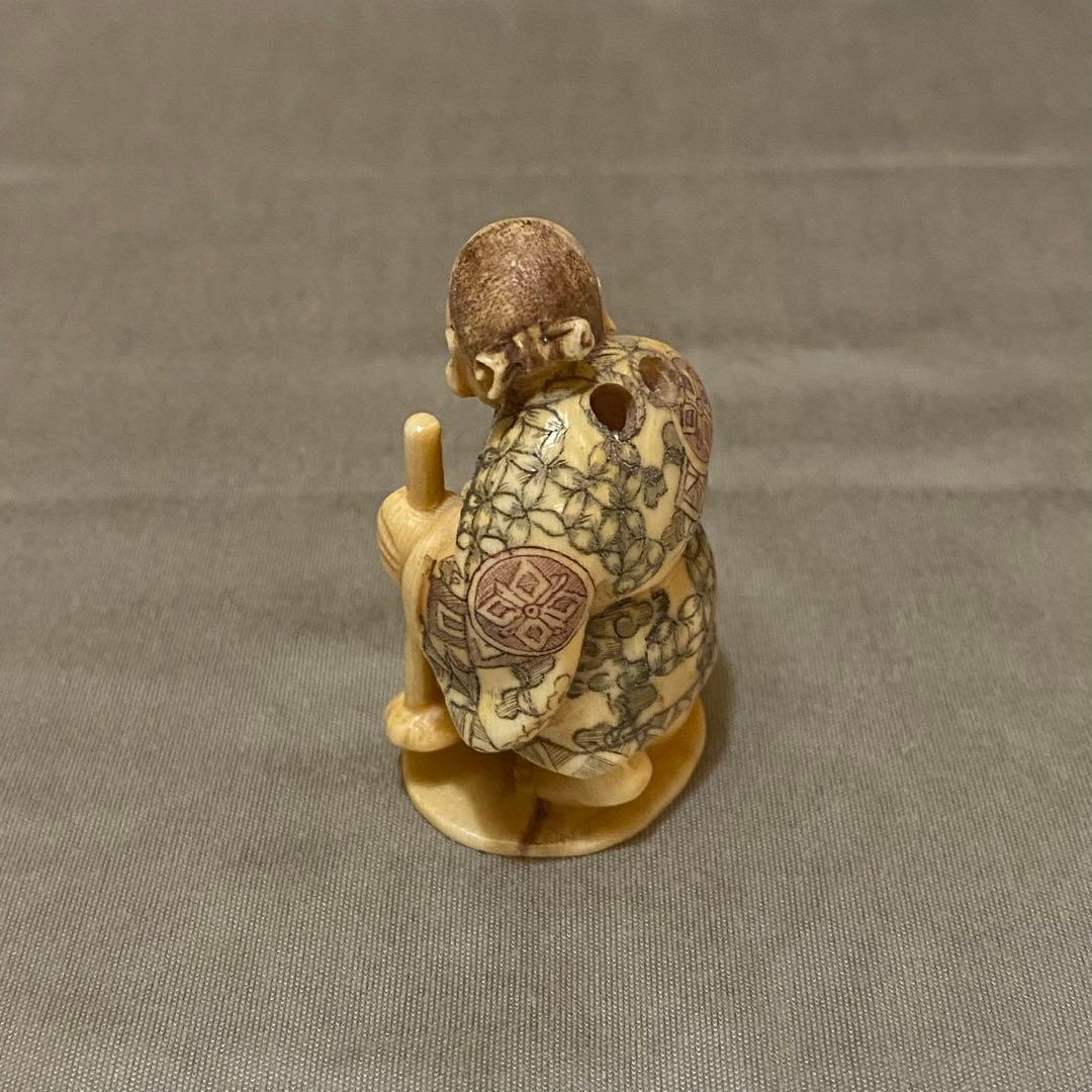 古美術 在銘 山口 カバ牙 根付 河馬 骨董 Netsuke 人物 彫刻⑥