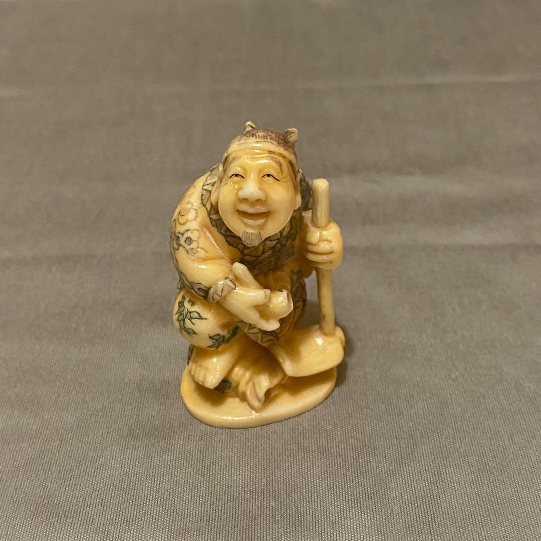 古美術 在銘 山口 カバ牙 根付 河馬 骨董 Netsuke 人物 彫刻⑥
